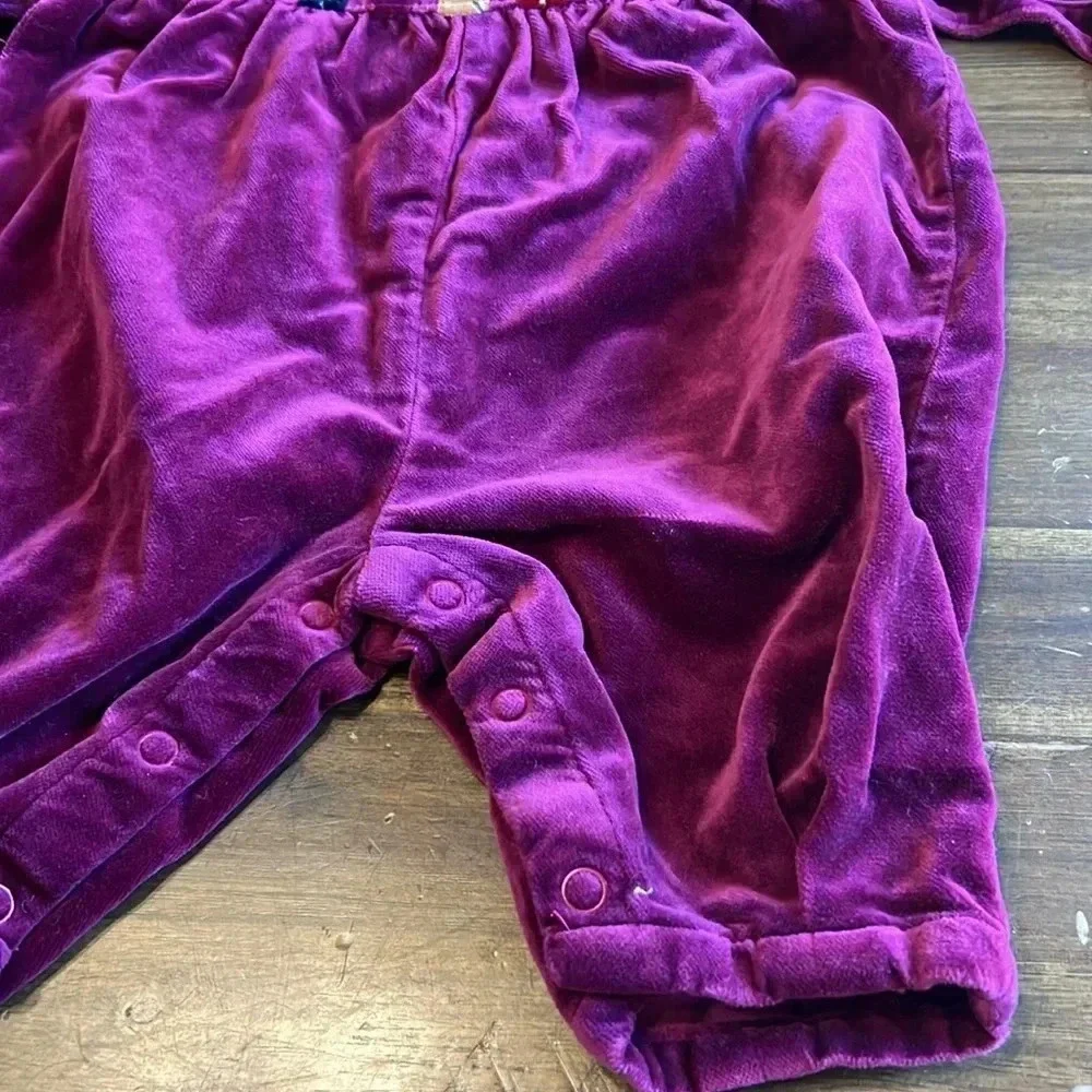 Vintage Baby Gap Velour Jumpsuit Romper Side Tie Boho Fall Holiday XS 0-3